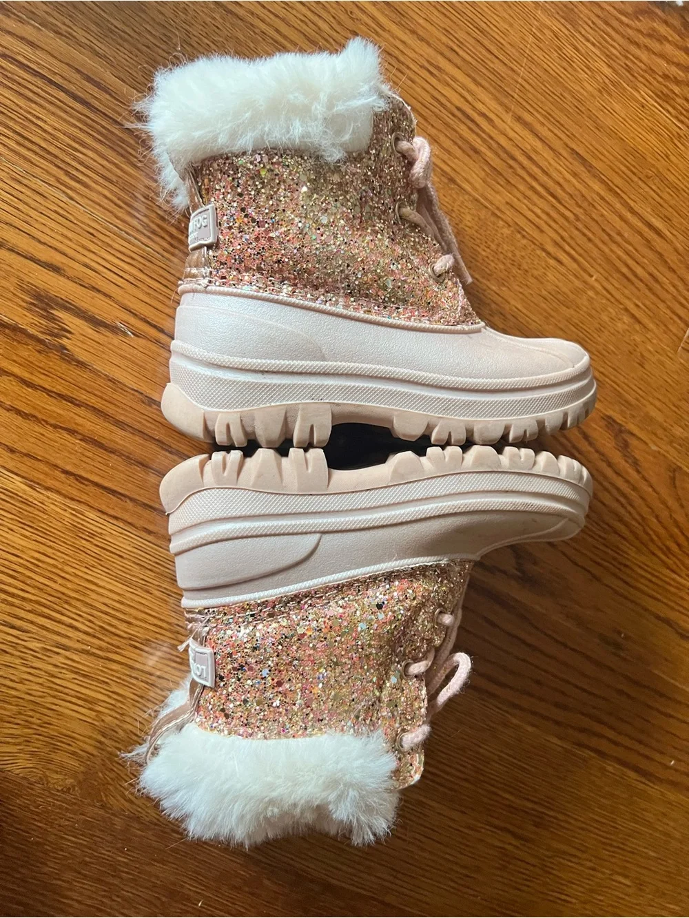 London Fog Girls Pink Glitter Faux-Fur Winter Boots